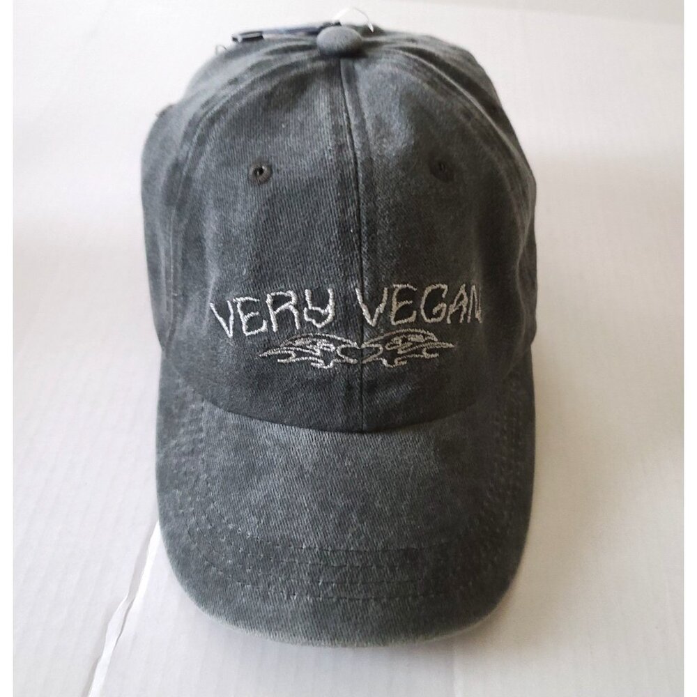 Urban Outfitters Embroidered Very Vegan Baseball Cap Hat Washed Black OS NWOT
